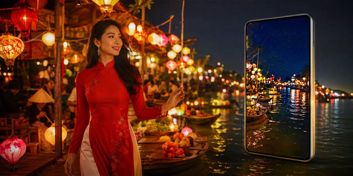 Người dùng trải nghiệm casino app trong không khí phố cổ Hội An